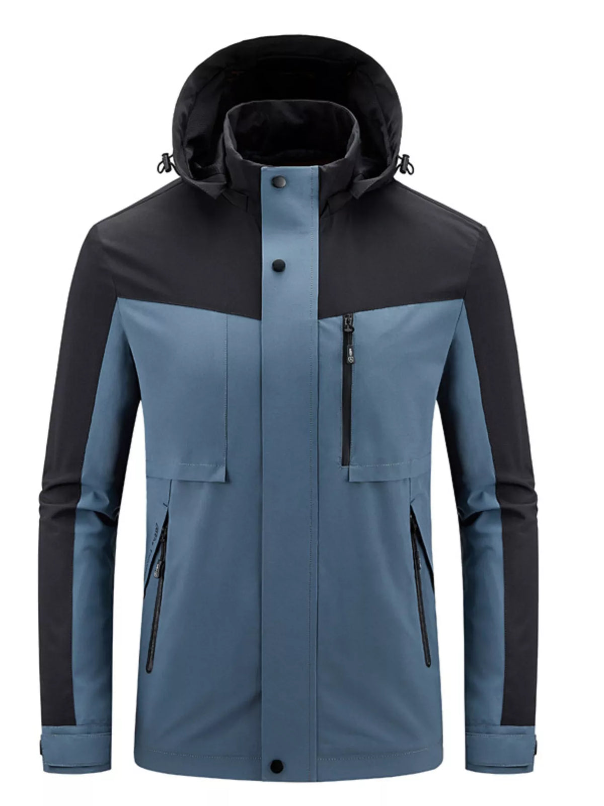 Men's plus size two-tone waterproof hooded outdoor jacket by Simply Love, featuring durable fabric and adjustable hood.