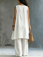 Sleeveless Asymmetrical Top and Wide-Leg Pants Set