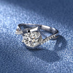 Sterling silver moissanite ring with a 1-carat center stone, featuring a sleek and elegant design.