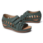 Large size European and American hollow platform Velcro sandals by Plush Fashion Hub, showing open-toe design and adjustable straps.