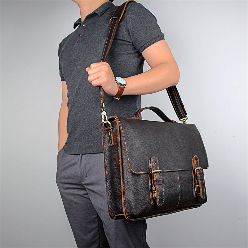 Men's retro casual leather business briefcase from Plush Fashion Hub, featuring a classic design with sturdy handles and sleek finish.
