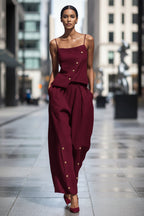 Women's gold-buckle camisole and pants two-piece casualwear set by FitiqueFit, featuring a stylish camisole top and matching pants.