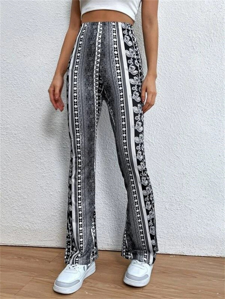 Slim women's high elastic tight pants with sexy print, showcasing a fitted design and stylish pattern from Plush Fashion Hub.