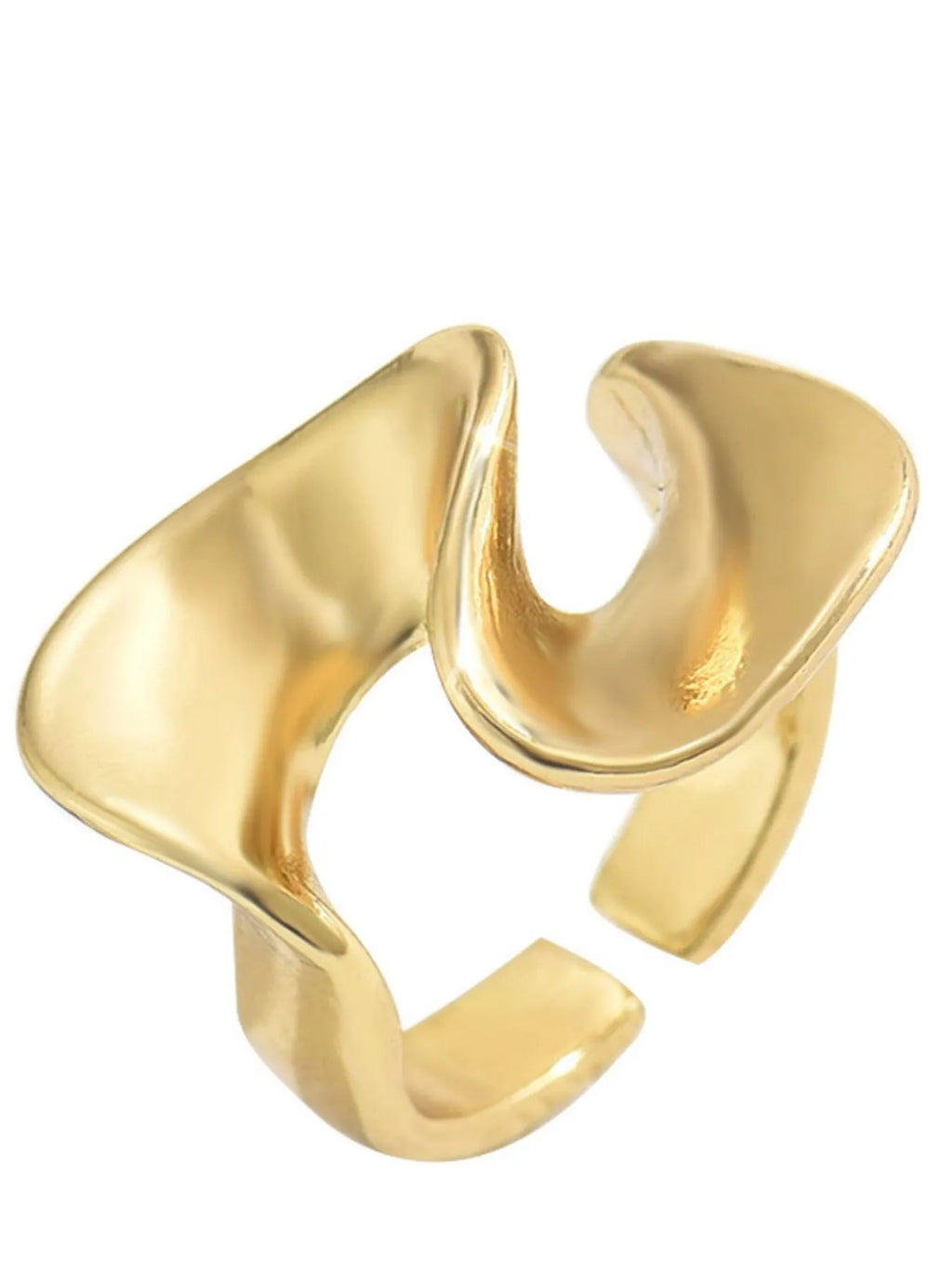 18K gold-plated stainless steel geometric ring with modern angular design, showcasing trendy jewelry style.