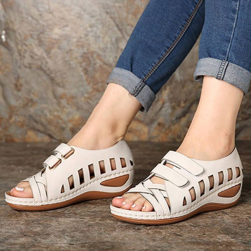 Large size European and American hollow platform Velcro sandals by Plush Fashion Hub, showcasing open-toe design and adjustable straps.