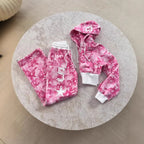 Style Pink Camouflage Print Casual Set High Street Hip-Hop Zipper Jacket with Tie Waist Pants