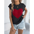 Women’s Heart Color Block Knit Top by FitiqueFit, casual sleeveless Valentine tank with vibrant heart design and cozy knit fabric.