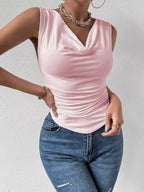Trendsi cowl neck tank top in soft fabric, featuring a relaxed fit and stylish draped neckline, perfect for casual wear.