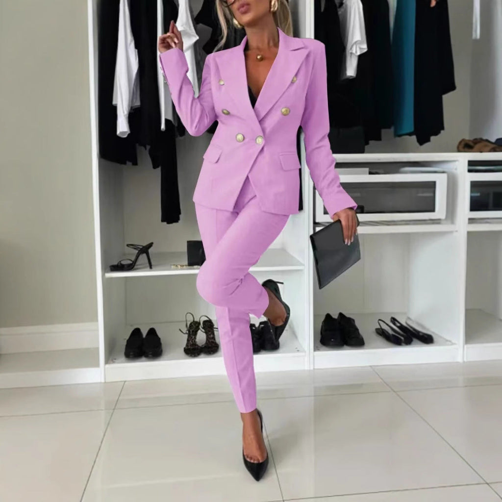 FitiqueFit two-piece suit with lapel button-down jacket and slim-fit trousers in various colors, shown in a fitted style.