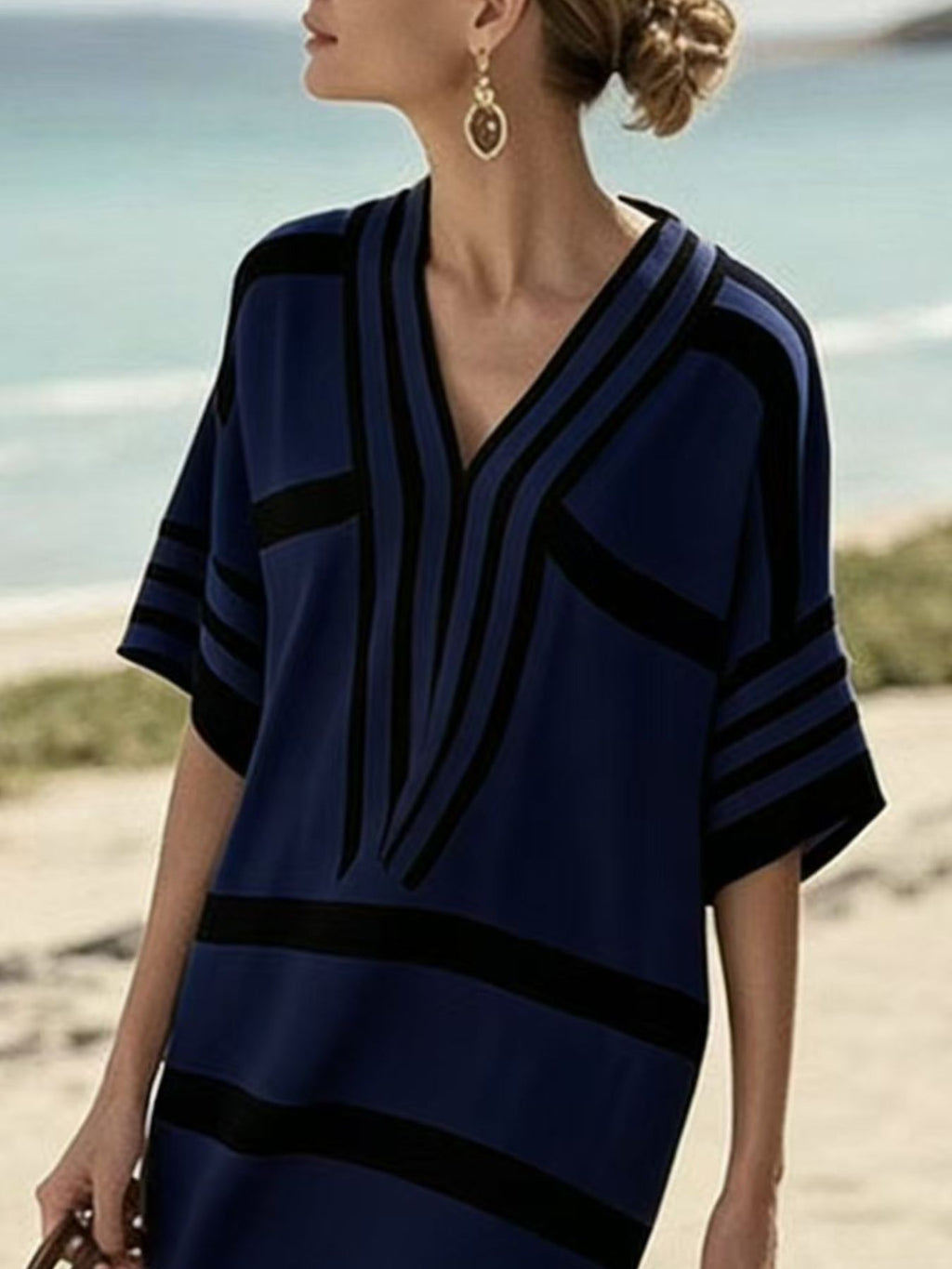 Plus size women's striped half-sleeve midi dress by Plush Fashion Hub, casual chic, stylish everyday wear with a comfortable fit.