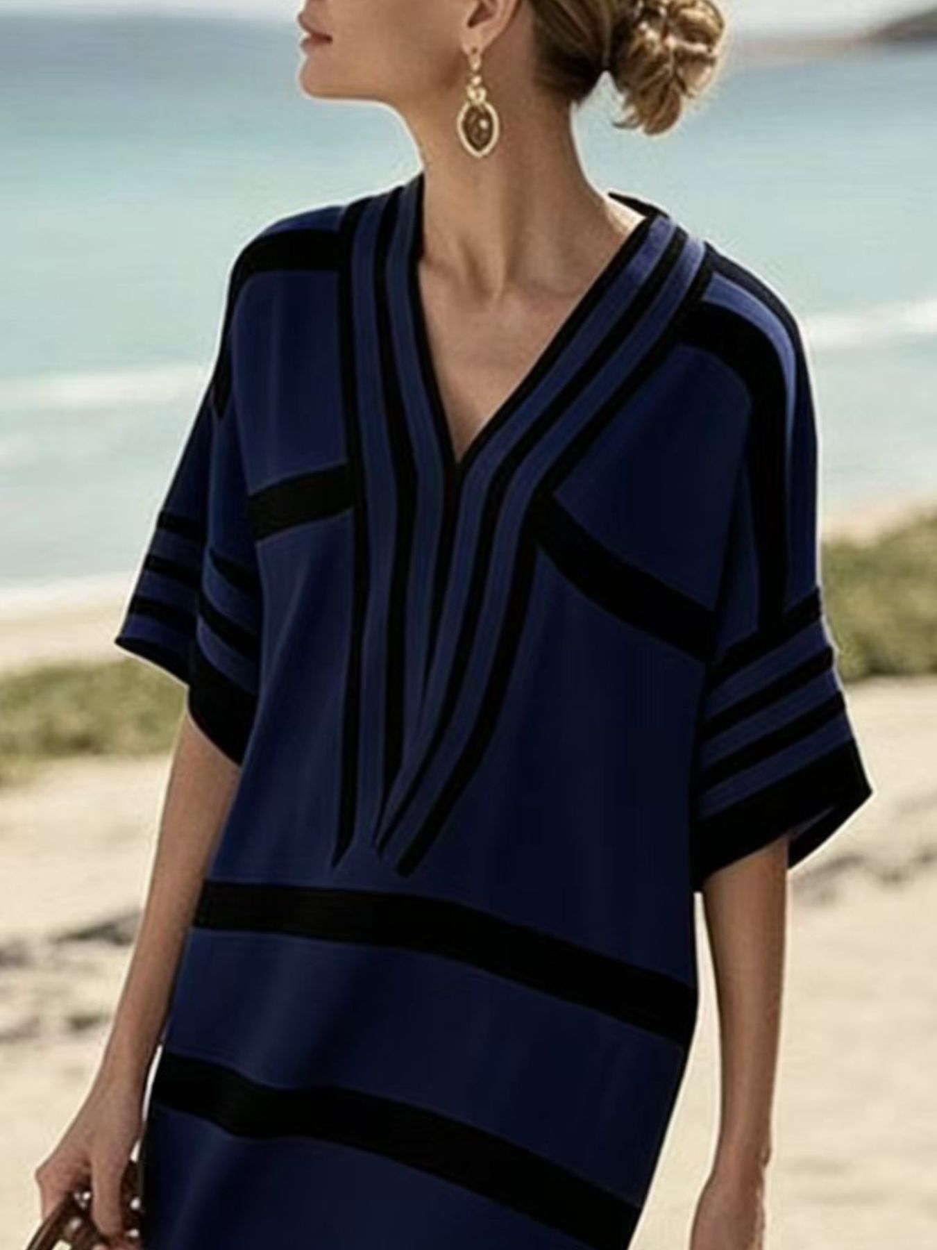 Plus size women's striped half-sleeve midi dress by Plush Fashion Hub, casual chic, stylish everyday wear with a comfortable fit.