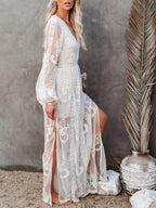 Floral lace high-slit maxi dress from Trendsi featuring intricate lace details, elegant fit, and flowing fabric for formal occasions.