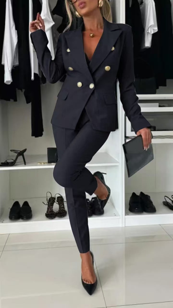 FitiqueFit two-piece suit with lapel button-down jacket and slim-fit trousers in various colors, XS to XXL, on a model.