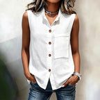 Women's sleeveless crop top by FitiqueFit with buttoned pockets, solid color, perfect for casualwear and summer outfits.