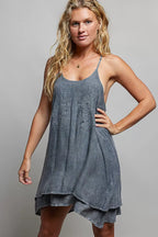Embroidered POL mini dress with adjustable straps by Shopimist, featuring detailed embroidery and a fitted silhouette.