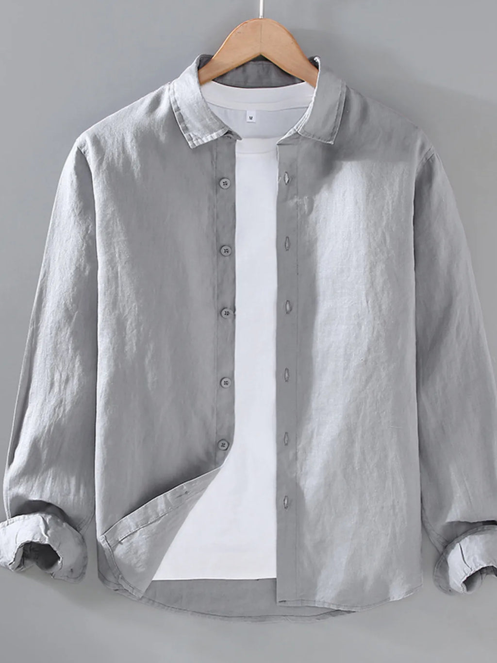 Men's plus size button-up long sleeve shirt by Shopimist, shown in a classic design with collar and button details.