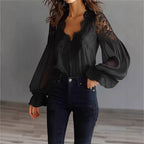 FitiqueFit lace-panel puff sleeve pleated ruffle ballet style shirt, showcasing intricate lace details and elegant puff sleeves.