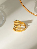 18K gold-plated stainless steel open ring with irregular line design, featuring a modern and minimalist style.