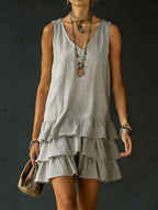 V-neck sleeveless midi dress by Plush Fashion Hub in five colors, shown in a casualwear style, size S to 2XL.