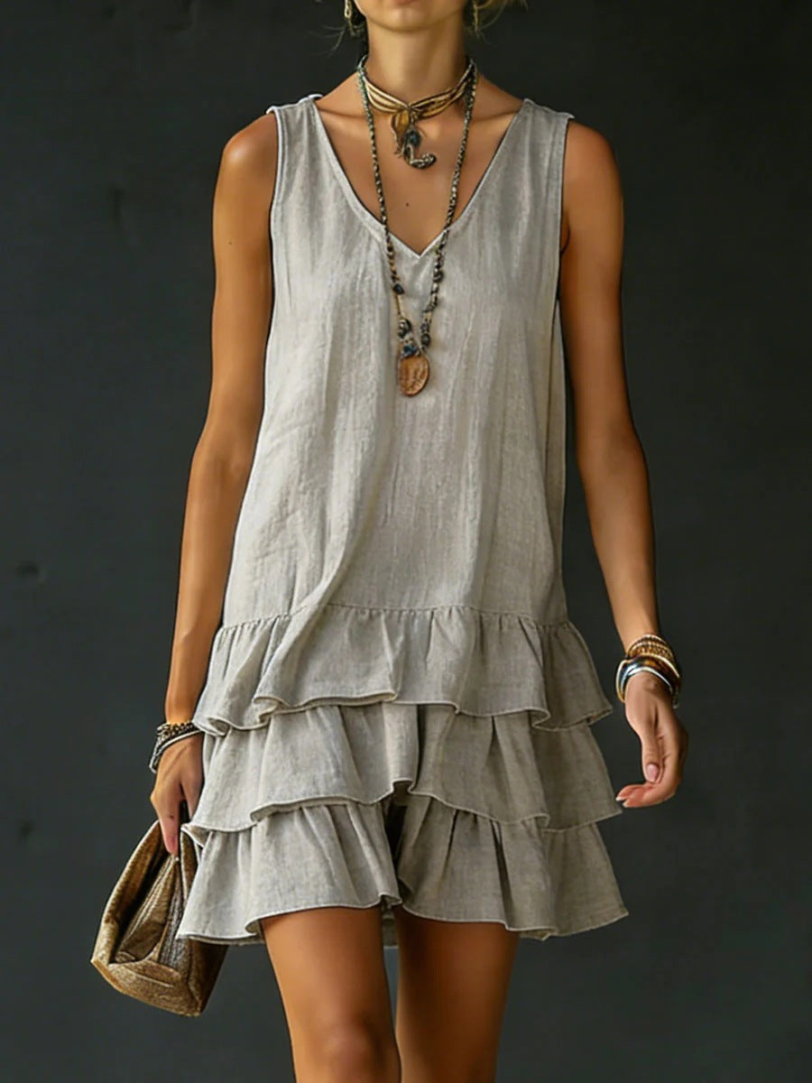 V-neck sleeveless midi dress by Plush Fashion Hub in five colors, shown in a casualwear style, size S to 2XL.
