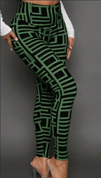 Women’s geometric print knitted leggings by Plush Fashion Hub, casual stretch activewear pants with a stylish pattern.