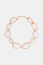 Geometrical shape zinc alloy frame resin necklace with modern design, featuring colorful resin pieces and sleek metal accents.