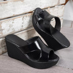 Open toe wedge sandals by Shopimist featuring tan leather straps and a cork wedge heel, perfect for summer casual wear.