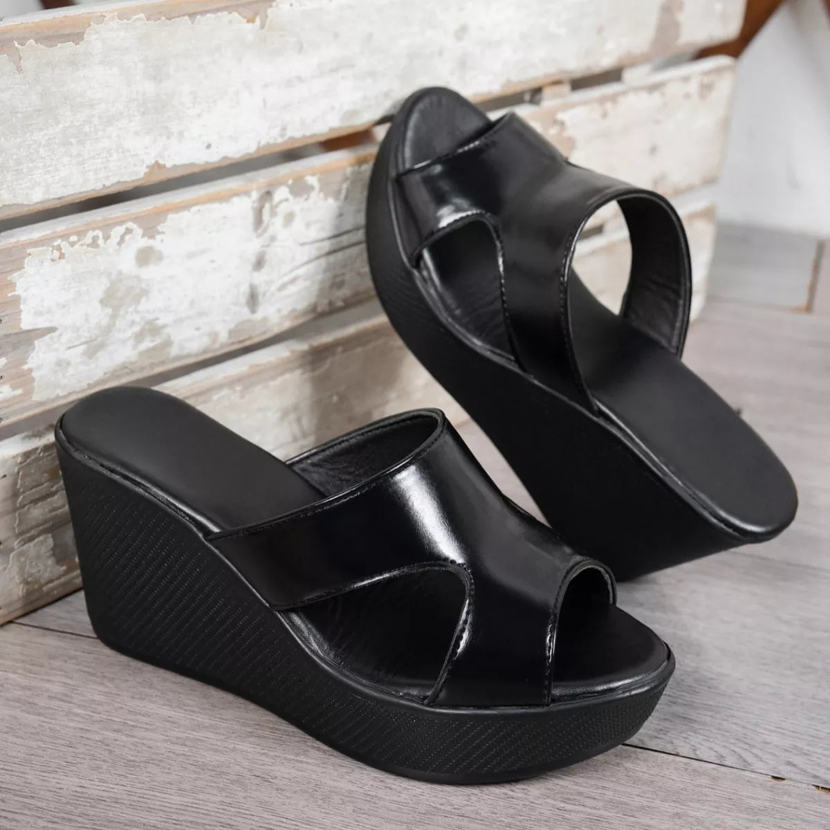 Open toe wedge sandals by Shopimist featuring tan leather straps and a cork wedge heel, perfect for summer casual wear.