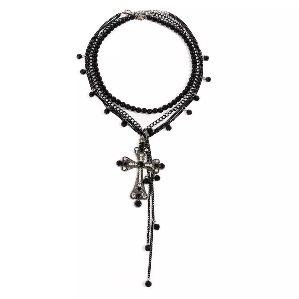 Three-piece set of Pearl Cross Pendant Necklaces by Shopimist featuring delicate pearl and cross charm jewelry on silver chains.