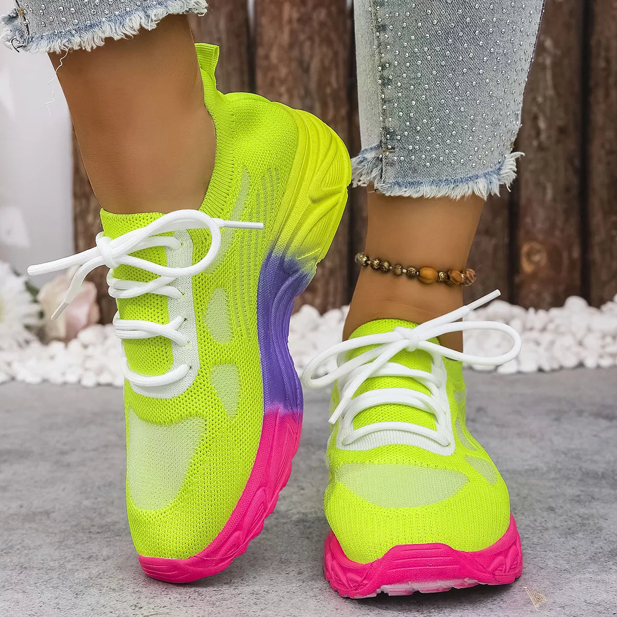 Plush Fashion Hub lace-up round toe sneakers with white and black design, casual footwear perfect for everyday wear.