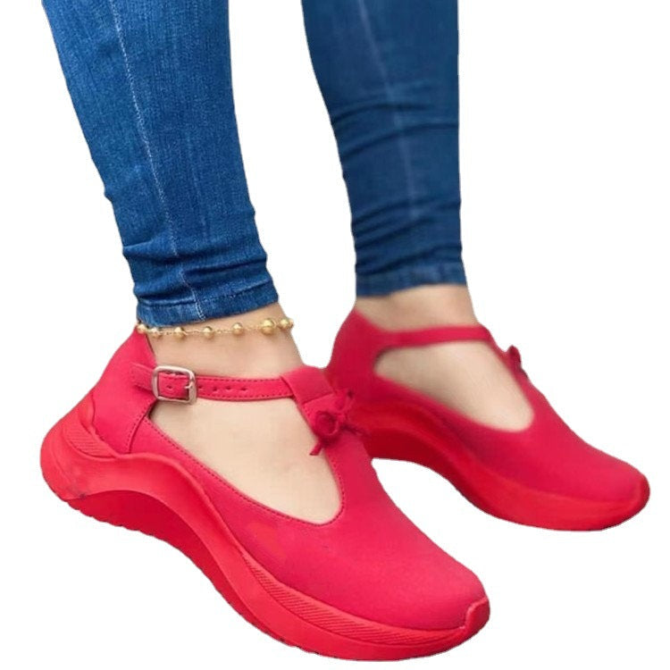 Plush Fashion Hub suede casual sneakers with platform buckle, fringe detail, and solid color design.