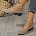 Plush Fashion Hub elastic band platform wedge pumps in EU sizes 35-43, featuring colorful heel design and stylish ankle straps.