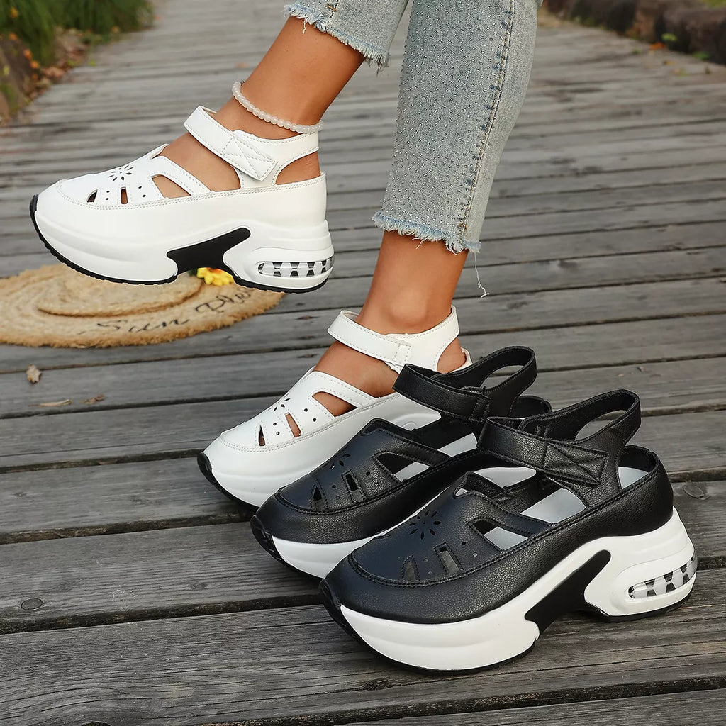 Shopimist cutout round toe platform sandals featuring chunky heels and open-toe design on a neutral background.