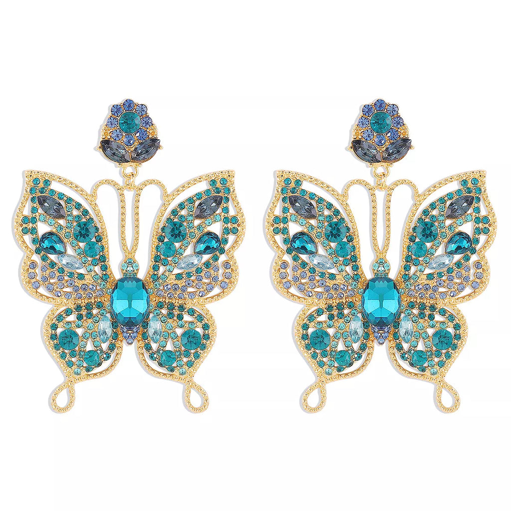 Butterfly rhinestone dangle earrings by Shopimist featuring sparkling rhinestones and intricate butterfly design.
