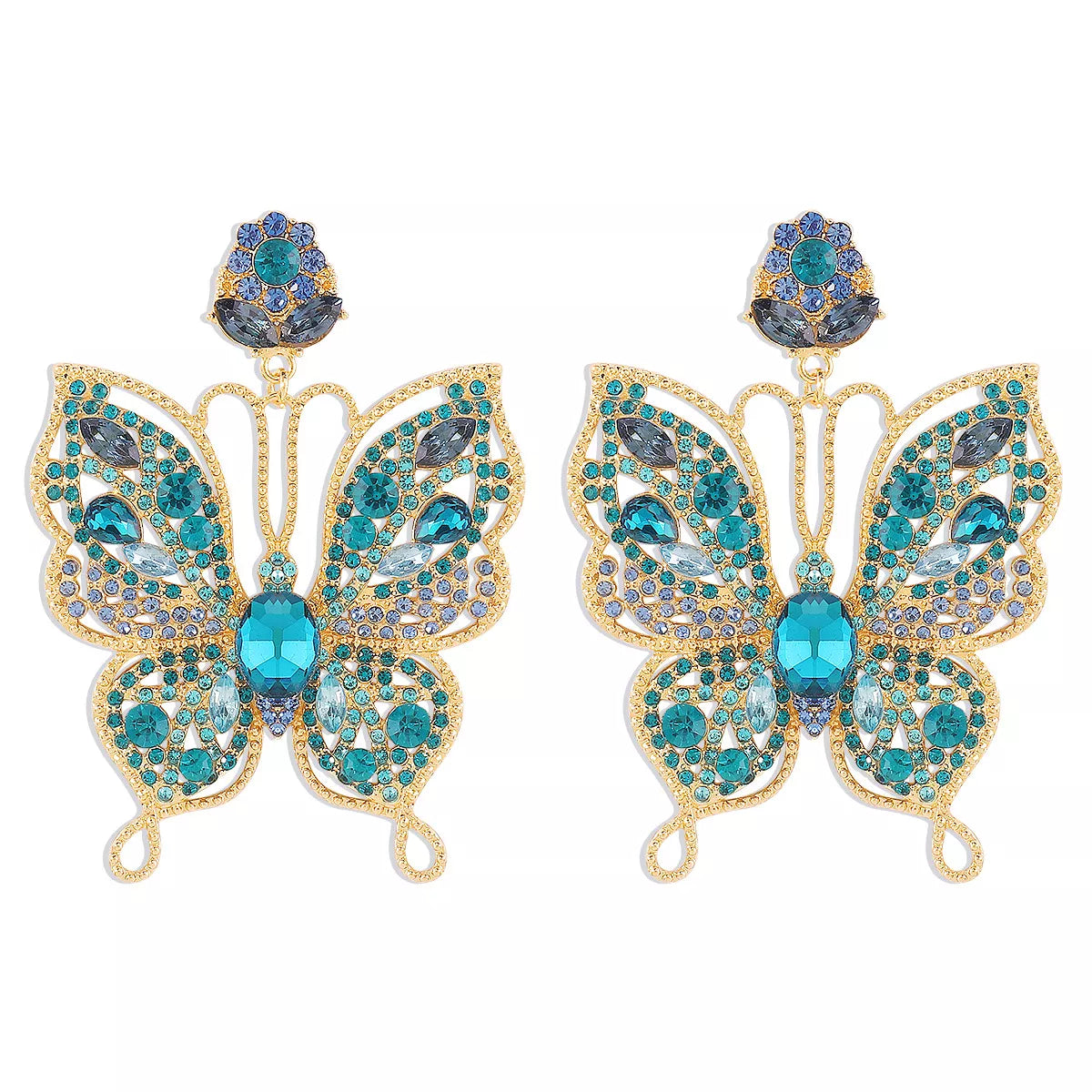 Butterfly rhinestone dangle earrings by Shopimist featuring sparkling rhinestones and intricate butterfly design.