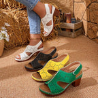 Shopimist open toe block heel sandals with stylish straps and chunky heels, perfect for summer or casual occasions.