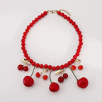 Cherry charm beaded statement necklace featuring red cherry pendants and colorful beads, stylish jewelry by Shopimist.