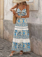 Floral print smocked sweetheart neck maxi dress by Trendsi, lightweight summer dress with flowing fabric and floral pattern.