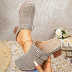 Shopimist round toe block heel sandals with open toe design and chunky heel, perfect for stylish summer footwear.