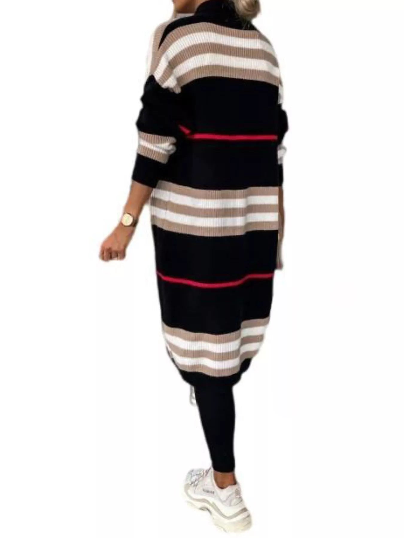 Striped longline open front cardigan from Simply Love, featuring a relaxed fit and lightweight knit fabric.