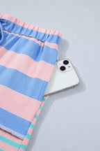 Stripe exposed seam mixed patchwork loose short set by Shopimist, featuring layered design with bold stripes and casual fit.