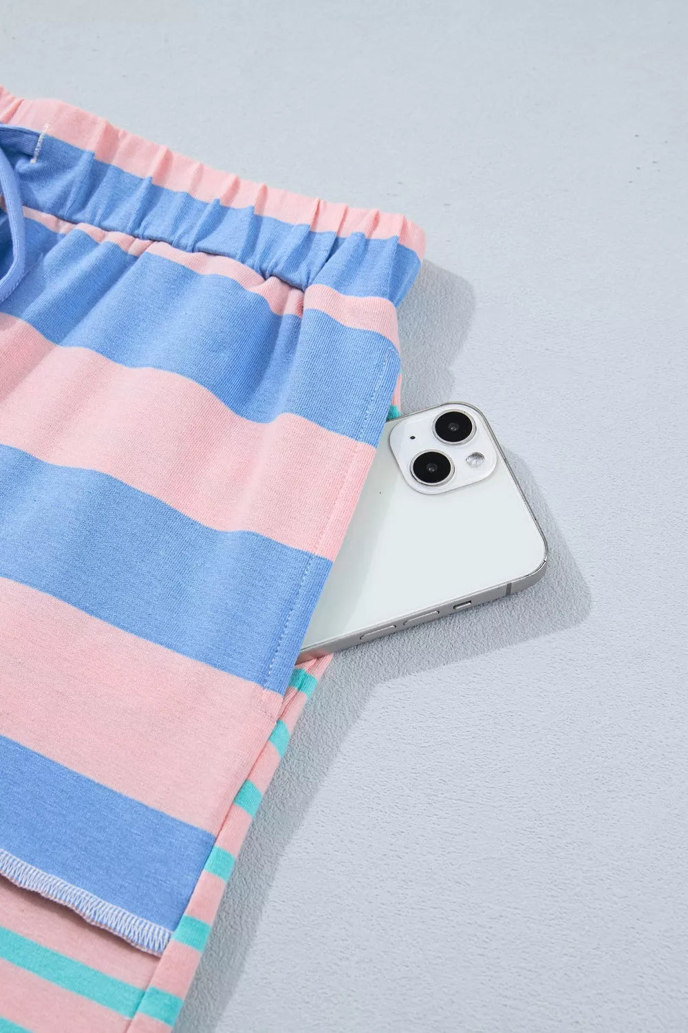 Stripe exposed seam mixed patchwork loose short set by Shopimist, featuring layered design with bold stripes and casual fit.