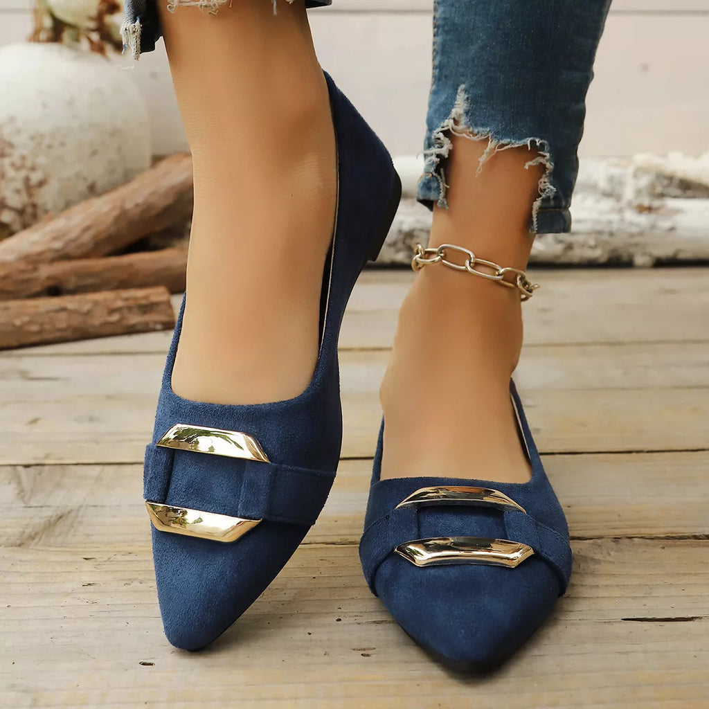 Point toe flats slip-on sandals by Plush Fashion Hub featuring a sleek design and comfortable fit, perfect for casual wear.