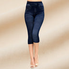 Seamless denim print leggings from Plush Fashion Hub featuring a hollow cut design and a sexy, fitted casualwear style.