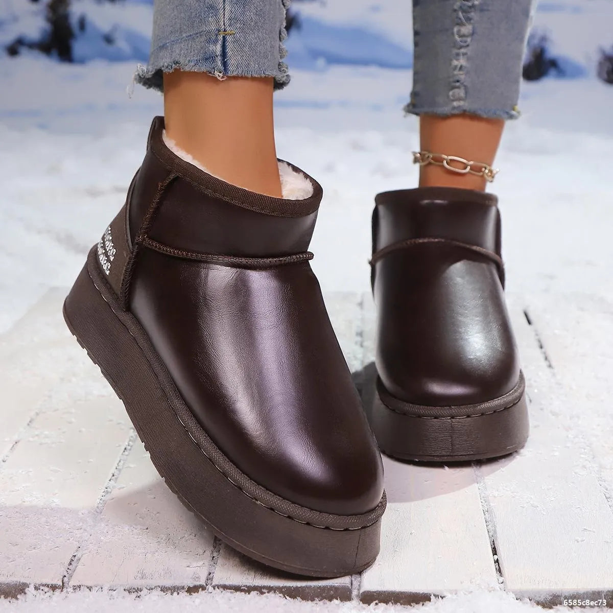 Faux-fur platform ankle boots by Trendsi featuring a stylish design with chunky heels and cozy fur details.