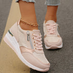 Metallic lace-up side zipper thick-sole sneakers by Plush Fashion Hub in three colors, EU 37–44, with stylish chunky design.