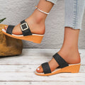 Shopimist open toe wedge sandals with a cork heel and ankle strap, perfect for casual summer outfits.