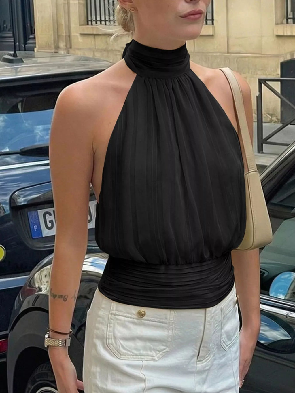 Halter neck striped cami top by Shopimist featuring a fitted design and bold stripe pattern, ideal for casual summer outfits.