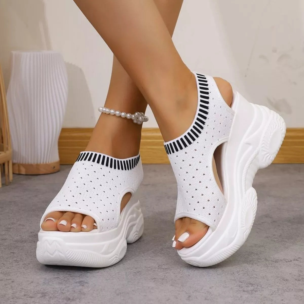 Women's breathable mesh platform wedge sandals by Plush Fashion Hub with lightweight summer heels and stylish design.