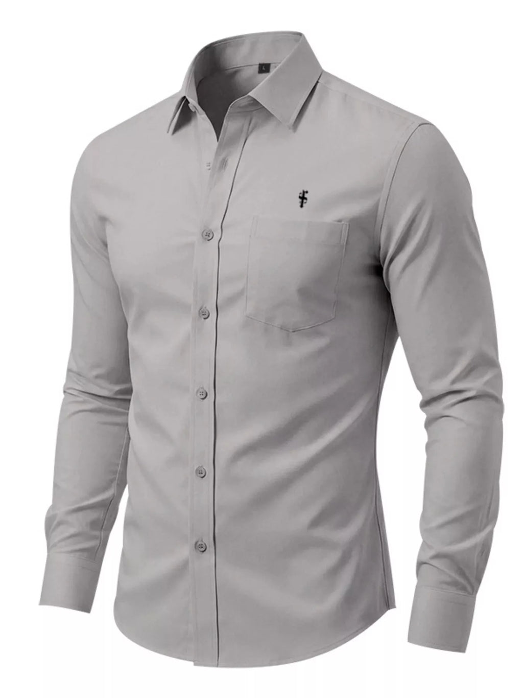 Men's slim fit button-up shirt in plus size by Trendsi, featuring a classic design and full-size fit, shown in the image.